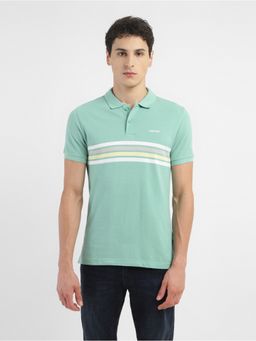Levi's - Men's Green Striped Polo Collar T-Shirt
