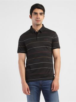 Levi's - Men's Black Striped Slim Fit Polo T-Shirt