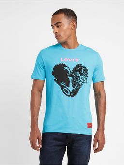 Levi's - Men's Blue Moto Graphic Print Crew Neck T-Shirt