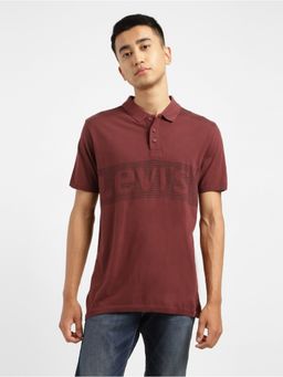 Levi's - Men's Maroon Logo Weaved Polo Collar T-Shirt