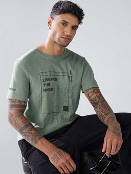 Bewakoof - Party Animal by Bewakoof Men's Olive Green Live For The Night Graphic Printed T-shirt