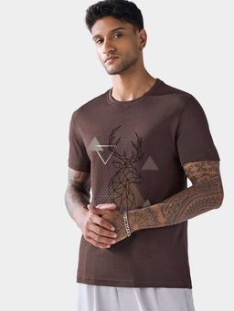 Bewakoof - Party Animal by Bewakoof Men's Coffee Brown Moody Stag Graphic Printed T-shirt