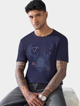 Bewakoof - Party Animal by Bewakoof Men's Inking Blue Stag Graphic Printed T-shirt