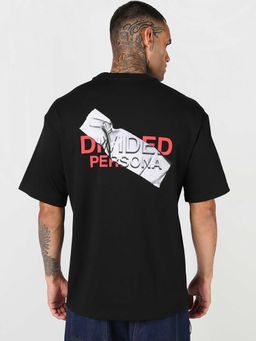 Bewakoof - Jet Black Divided Graphic Printed Oversized T-Shirt