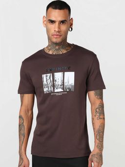 Bewakoof - Chicory Coffee Brown Infinite Graphic Printed T-Shirt