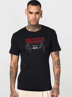 Bewakoof - Jet Black Rockstar Typography T-Shirt