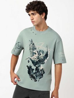 Bewakoof - Green Printed Polycotton Oversized T-Shirt