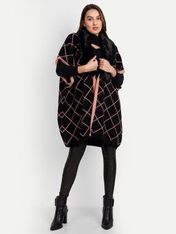 IKI CHIC - Black Kaftan Cape with Fur Collar