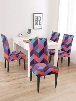 Cortina - Set of 4 Purple & Red Abstract Printed Chair Cover
