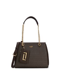 Lavie Luxe - Women Monogram Ashley Satchel Bag With Detachable Strap & Pouch - Choco (L)