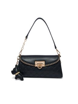 Akiki London - Women Harold Flap Handbag With Detachable Strap & Charm -Black (S)