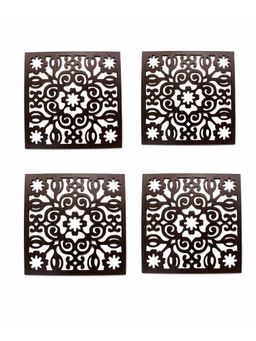 Premsons - Square Shaped Unique Cutwork Design Wooden Trivet - Pack of 4