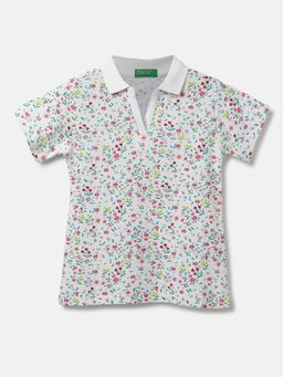United Colors of Benetton - Printed Polo T-Shirt- Off White