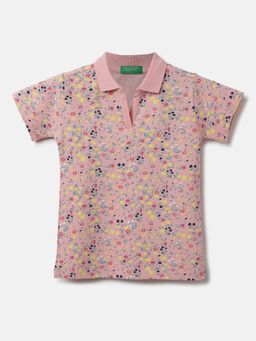 United Colors of Benetton - Printed Polo T-Shirt- Pink