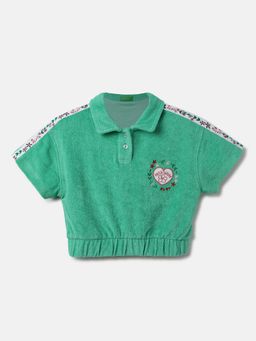 United Colors of Benetton - Striped & Logo Towel Polo T-Shirt- Green