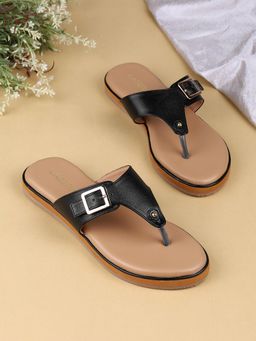 LAZERA SHOES - Womens Flat Toe Loop Black Sandals