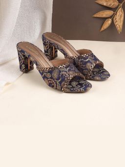 LAZERA SHOES - Womens Brocade Block Navy Blue Heels
