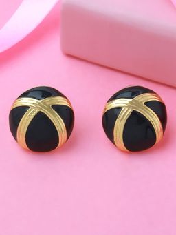 Estele - Gold Plated Round Stud Earrings with Enamel for Women