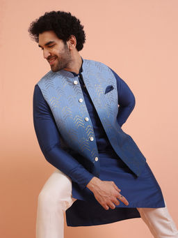 KISAH - Men Blue Embellished Sequinned Nehru Jacket
