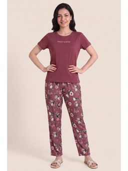 Zivame - Maroon Floral Printed T-shirt with Pyjama