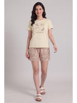 Zivame - Beige Soft Fruity T-shirt with Shorts