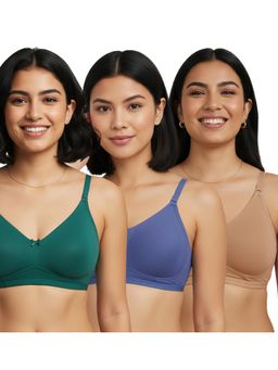 Shyaway - Multi-Color Non Padded Wirefree Seamless Full Coverage Cotton T-shirt Bra (Pack of 3)