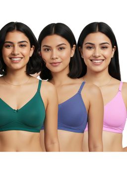 Shyaway - Multi-Color Non Padded Wirefree Seamless Full Coverage Cotton T-shirt Bra (Pack of 3)