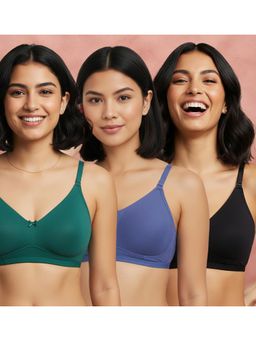 Shyaway - Multi-Color Non Padded Wirefree Seamless Full Coverage Cotton T-shirt Bra (Pack of 3)