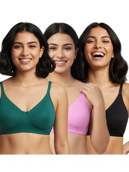 Shyaway - Multi-Color Non Padded Wirefree Seamless Full Coverage Cotton T-shirt Bra (Pack of 3)