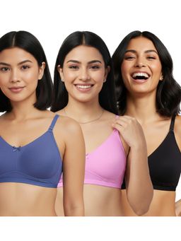 Shyaway - Multi-Color Non Padded Wirefree Seamless Full Coverage Cotton T-shirt Bra (Pack of 3)
