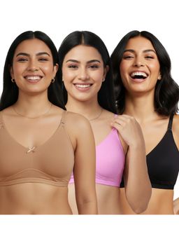 Shyaway - Multi-Color Non Padded Wirefree Seamless Full Coverage Cotton T-shirt Bra (Pack of 3)