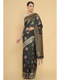 Soch - Black Art Silk Saree and Woven Designs with Unstitched Blouse