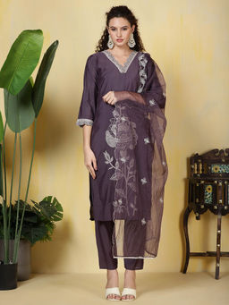 MEENA BAZAAR - Embroidered Muslin Kurta with Pants and Dupatta