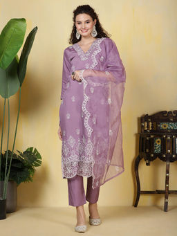 MEENA BAZAAR - Embroidered Muslin Kurta with Pants and Dupatta