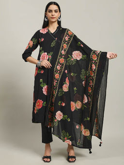 MEENA BAZAAR - Black Printed Kurta with Pants and Dupatta