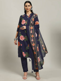 MEENA BAZAAR - Blue Printed Kurta with Pants and Dupatta