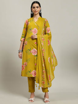 MEENA BAZAAR - Mustard Printed Kurta with Pants and Dupatta
