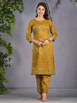MEENA BAZAAR - Mustard Printed Cotton Blend Co-Ord Set