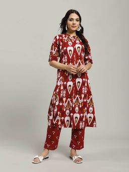 MEENA BAZAAR - Maroon Printed Cotton Blend Kurta with Pants