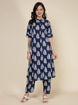MEENA BAZAAR - Blue Printed Cotton Blend Co-Ord Set