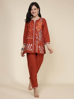 MEENA BAZAAR - Rust Cotton Blend Co-Ord Set