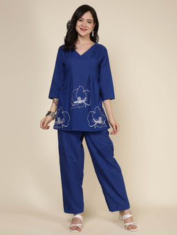 MEENA BAZAAR - Blue Printed Cotton Blend Co-Ord Set