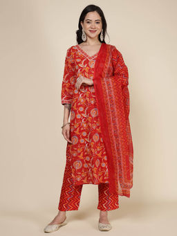 MEENA BAZAAR - Printed Cotton Blend Kurta with Pants and Dupatta