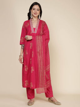 MEENA BAZAAR - Printed Cotton Blend Kurta with Pants and Dupatta