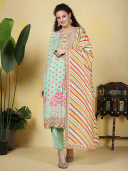 MEENA BAZAAR - Green Muslin Kurta with Pants and Dupatta