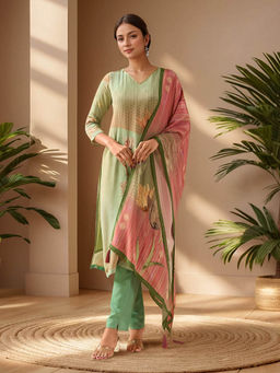 MEENA BAZAAR - Crepe Kurta with Pants and Dupatta
