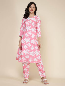 MEENA BAZAAR - Pink Printed Cotton Blend Co-Ord Set