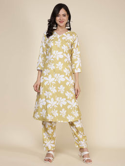 MEENA BAZAAR - Yellow Printed Cotton Blend Co-Ord Set