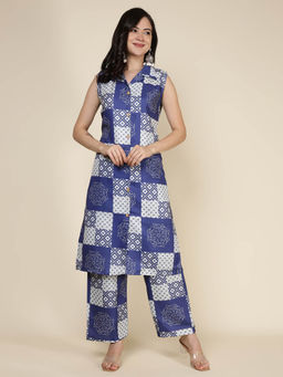 MEENA BAZAAR - Blue Printed Cotton Blend Co-Ord Set