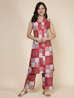 MEENA BAZAAR - Red Printed Cotton Blend Co-Ord Set